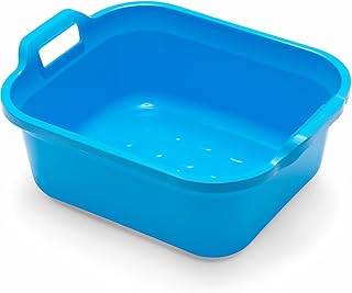 AMK® Addis Blue Rectangular Bowl 9.5L With Handles For Washing Up Dishes Fit For Kitchen Sinks Easy Clean High Gloss Finish