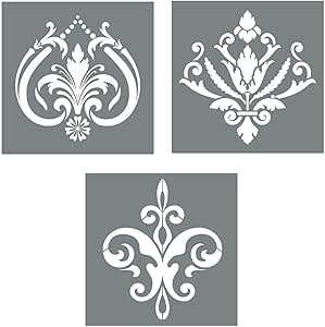 Damask Stencils (3 Designs), Large Fleur De Lis Templates for Painting Floor/Wall/Tile/Furniture/Fabric/Wood, Each 11.75” x 11.75”, Strong &amp; Reusable, DIY Crafts, Made in America by Small Business