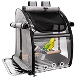 Bird Carrier Bag with Perch, Bird Travel Carrier Backpack with Stainless Steel Plate and Mesh, Portable Transparent Bird Travel Cage with Feeder Cups for Small Birds Parakeet Parrot