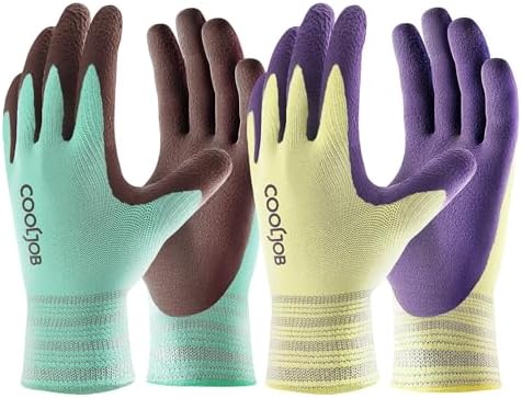 COOLJOB 2 Pairs Breathable Gardening Gloves for Women X-Small, Stretch Soft Modal Base with Non-slip Rubber Coating, Palm Dipped Grip Work Gloves for Gardener Worker in Lawn Yard Factory Garden