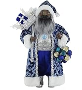 Windy Hill Collection 16" Inch Standing Brilliant Blue African American Black Santa Claus Christm...