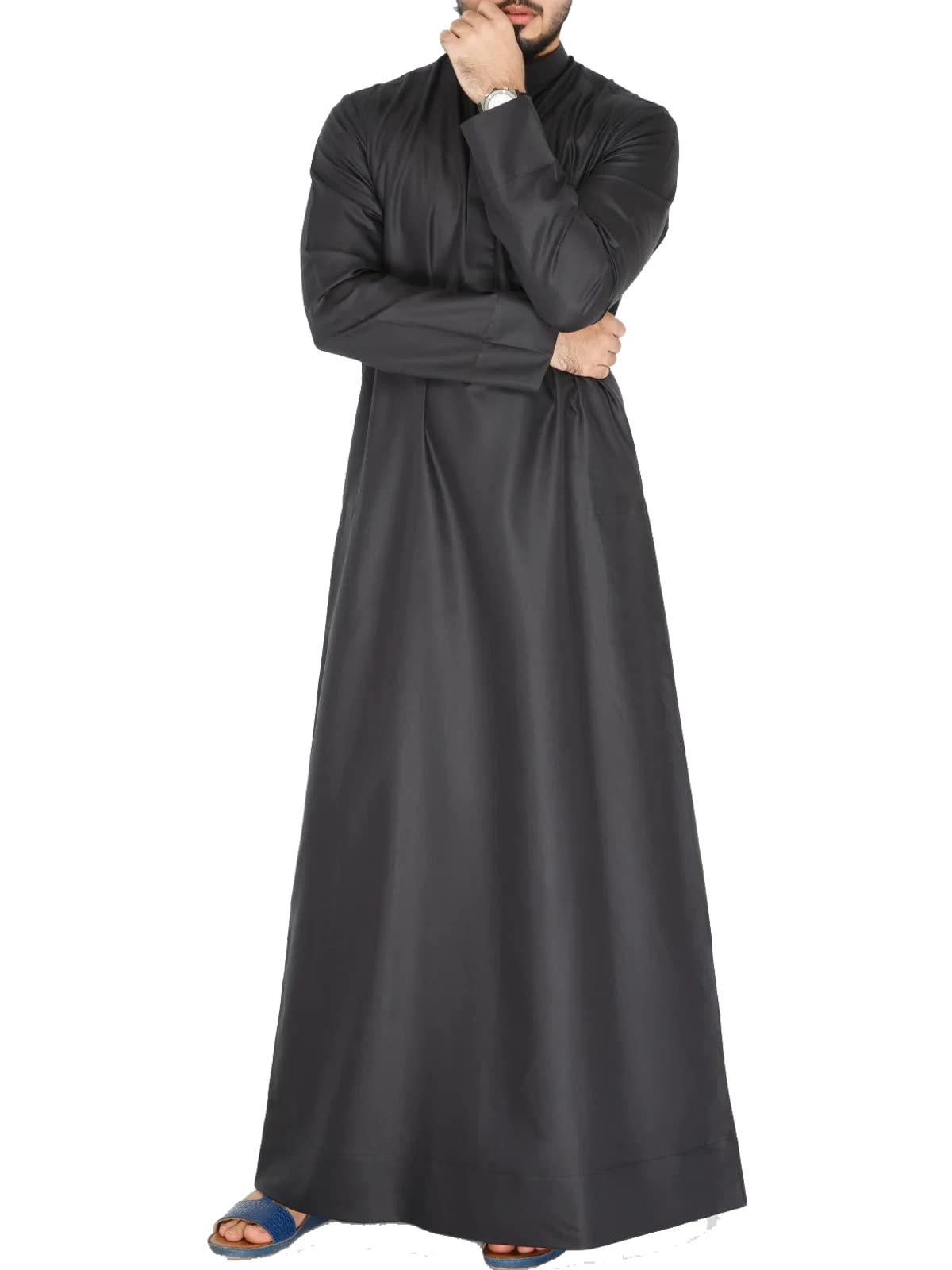 YATHREB EVERYDAY KUWAITI KANDORA BLACK Arab Thobe, Dishdasha, Kandora Arabic Muslim Islamic Muslim Robe (Special Discount) Premium Quality