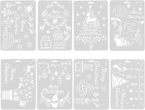 ONEBO 8 Pieces Christmas Stencils Template,Christmas Deer Painting ...