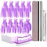 Teenitor Gel Nail Polish Remover Tools Kit, Nail Clips For Polish Removal, Nail Remover Pads Cuticle Peeler Nail File Buffer Nail Brushes, Nail Soak Off Clips For Hands and Toes Purple