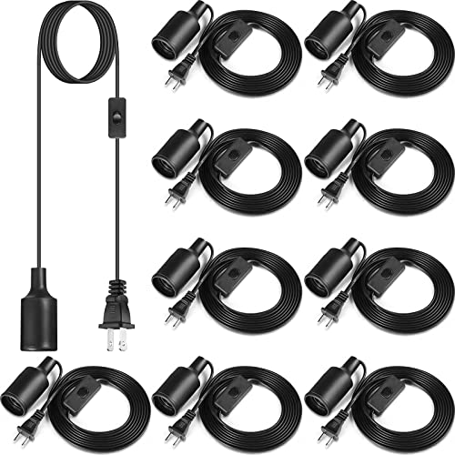 10 Pack Hanging Light Cord Pendant Light Cord with Switch Light Socket Extension Light Bulb Socket Cable Lamp Kit for E26 E27 Lamp Socket Lantern (Black,9.8 Feet)