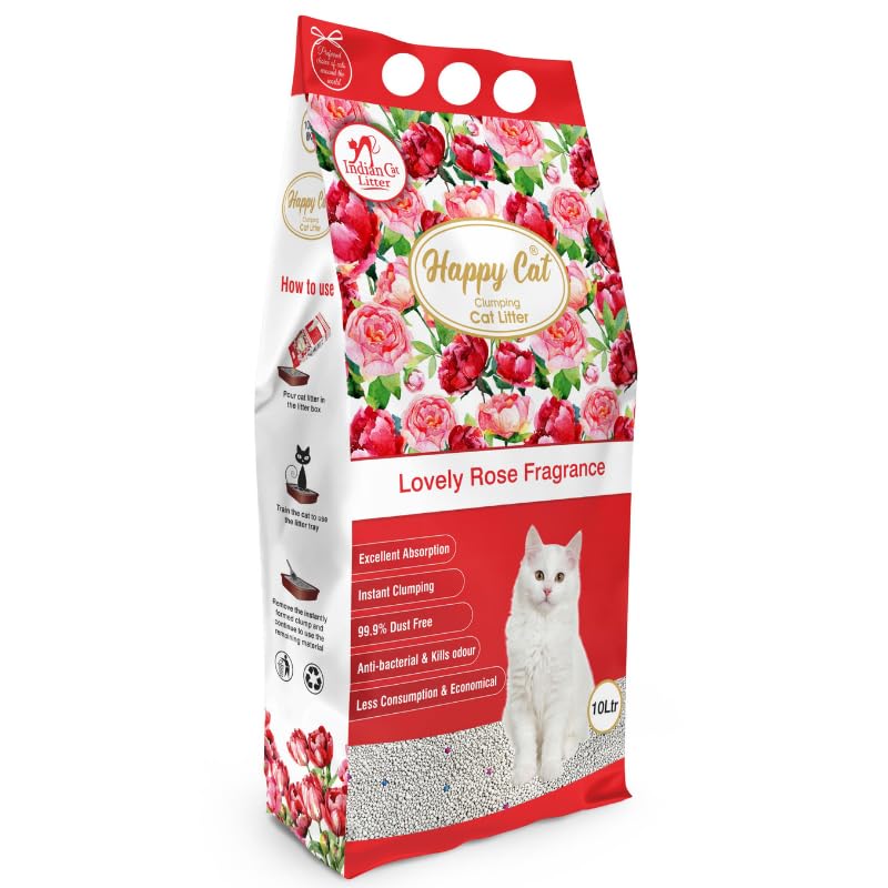 Happy CatBentonite Dust Free Clumping Cat Litter – Lovely Rose Fragrance – 10L