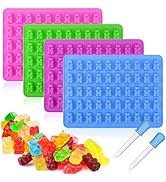 Palksky 4Pcs Gummy Bear Mold Silicone, Fruit Snack Molds, Gummies Trays Molds with Dropper for Ca...