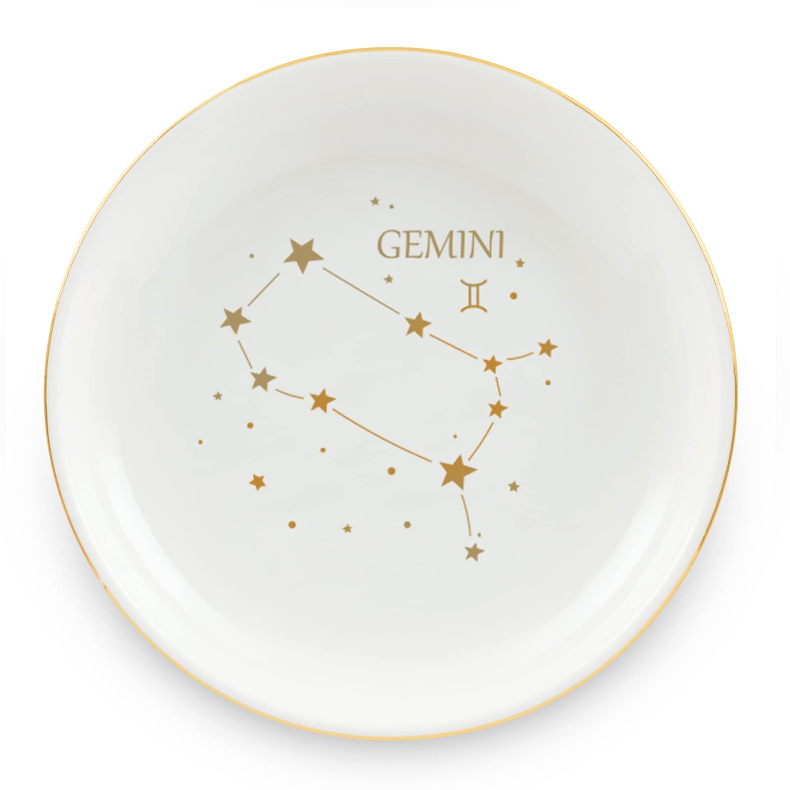 Homlouue Gemini Gifts for Women Gemini Zodiac Ring Dish, Gemini Birthday Gifts Ceramic Astrology Sign Jewelry Dish Zodiac Gifts for Gemini Constellation for Women Girls