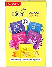 Godrej aer Power Pocket Air Freshener- Bathroom And Toilet Lasts Up To 30 Days Assorted Pack Of 5 (50G), Multicolour, 40017848