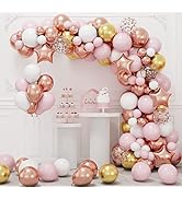 RUBFAC Rose Gold Balloon Garland Arch Kit with Pink Gold White Balloons for Gradution Birthday Pa...