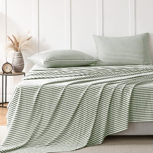 JELLYMONI Striped Sheets Set Full Size, 4 Pieces 100% Cotton Bed Sheets - 16" Deep Pockets Fitted Flat Sheet & Pillowcase Bedding Set, Ultra-Soft, Machine Washable