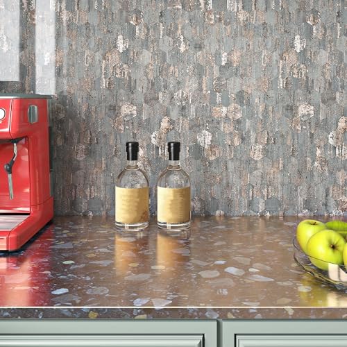 Livelynine Self Adhesive Kitchen Wallpaper Waterproof Kitchen Vinyl Wrap Rose Gold and Grey Sticky Back Plastic Roll Marble Effect for Bathroom Wall Kitchen Backsplash Kitchen Worktop Covering 40CMx2M