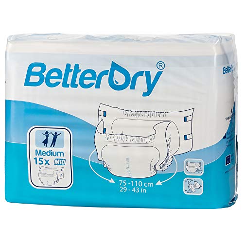 BetterDry Adult Briefs, Poly-Backed with a Thick Core Keeps You Dry All Day and Night, Comfortable and Full Range of Movement (Large, 15 Pads)