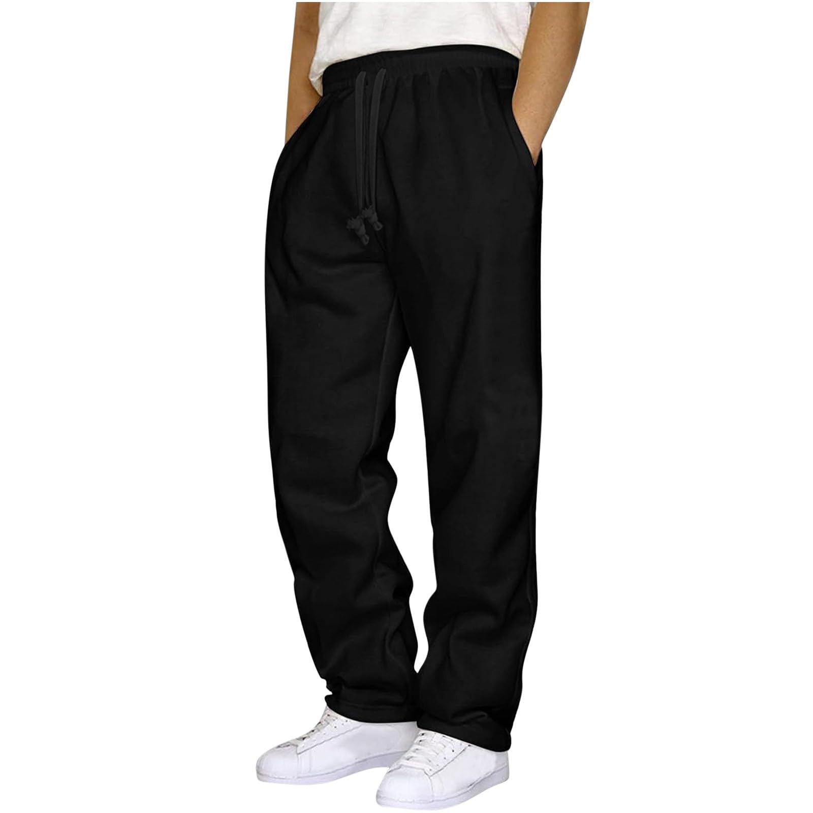 GenericMen's Baggy Sweatpants Open Bottom Straight Leg Sweatpants for Men Lightweight Sweat Pants Lounge Pants with Pockets