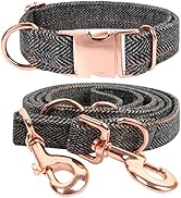 Dog Collar and Leash Set, Durable Cotton Collar with Metal Buckle and Multifunctional Leash(6.6ft...