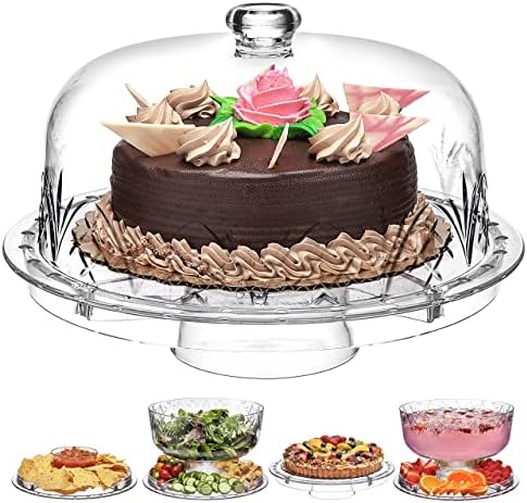 Godinger 6 in 1 Cake Stand and Serving Plate Platter with Dome Cover, Multi-Purpose Use, Shatterproof and Reusable Acrylic - Dublin Collection