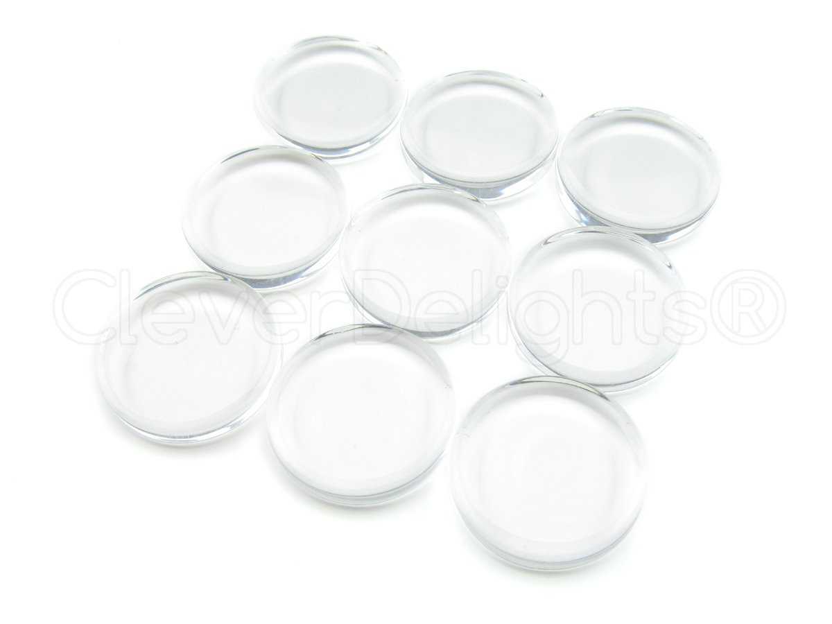 CleverDelights 100 20mm Round Glass Tiles - 3/4" Inch - 2 Flat Sides - Clear Glass Tiles - for Photo Pendants, Cameo Jewelry, Rings, Necklaces - 20 mm