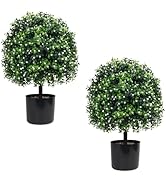 UNADRA 2Pcs Artificial Boxwood Plants Outdoor (22" T,13" D) - Realistic Faux Boxwood Ball Topiari...