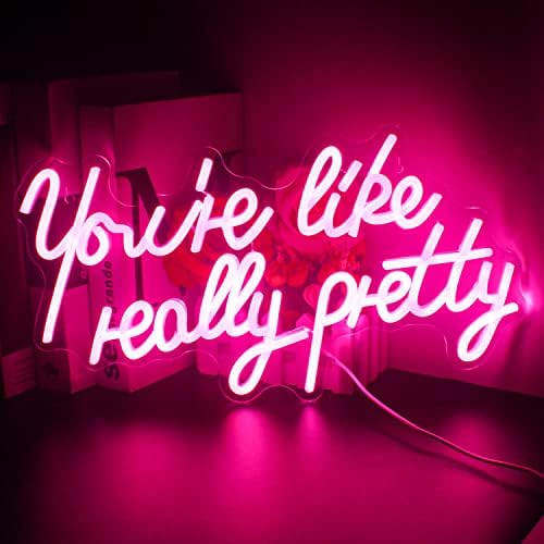 Lucunstar You're Like Really Pretty Neon Sign,Led Sign,Pink Led Neon Light for Wall Decor,Neon Signs for Wall Decor,Light Sign for Wedding,Dimmable Switch USB with Neon Sign for Bedroom,Home Decor