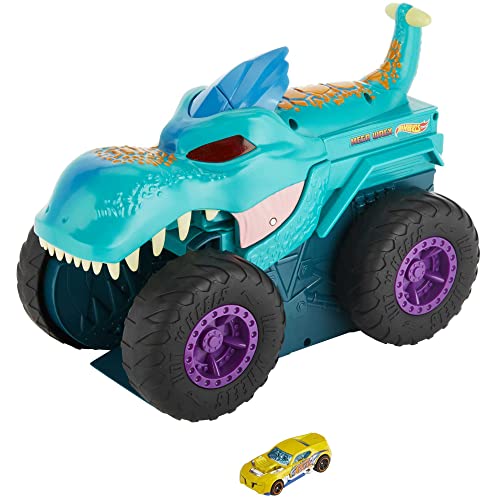 Hot Wheels Monster Trucks Car Chompin' Mega Wrex Giant Vehicle with Lights and Sound Effects, 'Eats' & 'Poops', 1:64 Scale Die-Cast Toy Trucks & Cars, Ages 3 Years & Older [Amazon Exclusive]