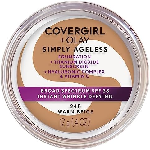 Covergirl Simply Ageless Instant Wrinkle Defying Foundation, 245 Warm Beige, 0.4 Oz (Packaging May Vary)