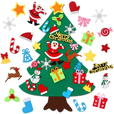 CASA CLAUSI Felt Christmas Tree for Kids DIY Christmas Decorations 2.6ft Xmas Gifts Ideas Kids Party Supplies Home Door Hanging Decor 22 Pcs