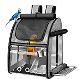 SUERTREE Bird Carrier Bag with Indestructible Stainless Steel Mesh, Bird Travel Cage with Stand, Easy to Clean Backpack for Parrot, Portable Bird Travel Bag, Pet Transparent Breathable Travel Cage