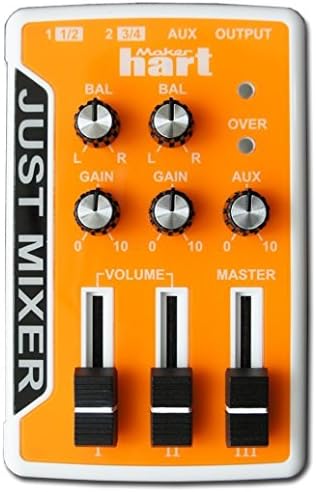 JUST MIXER Audio/DJ Mixer - Battery/USB Powered Portable Pocket Audio Mixer w/ 3 Stereo Channels (3.5mm) Plus On/Off Switch (Orange)