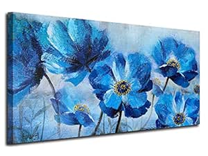 Ardemy Flower Canvas Wall Art Blue Bloosm Painting Modern Floral Picture, Wildflower Large Size Artwork Framed for Bathroom Living Room Bedroom Dinning Room Kitchen Home Office Wall Decor, 40&#34;x20&#34;