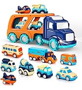 9 Pack Cars Toys for 2 3 4 5 Years Old Toddlers Boys & Girls Gift, Big Transport Truck with 8 Sma...