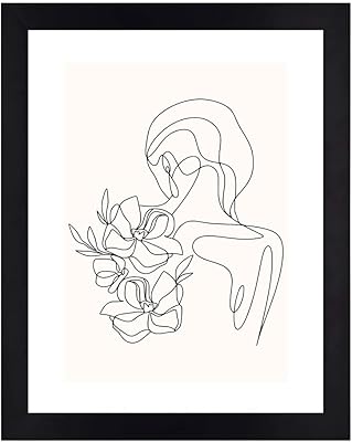 Interio Crafts Modern Line Art Framed Poster, Women Line Art Painting for Wall Decoration, Synthetic Wood, 13 X 10 Inches (Style 7)