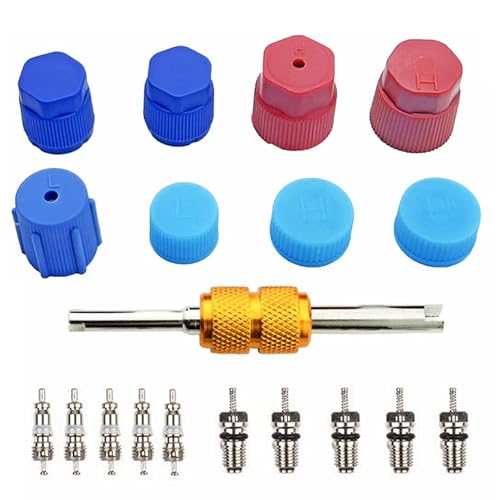 valve stem seal tool kit - Air Conditioning Valve Core Kit | Car & Home AC R12 R134a Teflon Seal Refrigeration Schrader Valve Core with Valve Stem Core Rmover Tool Air Conditioning AC System Charging Port Seal Caps Kit