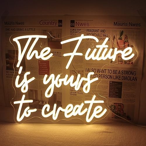 Horseneon The Future is Yours to Create Neon Led Sign, Letters Neon Signs for Wall Decor, Warm White Neon Light Sign with USB Powered for Bedroom, Windows, Living Room, Office, Children's Room