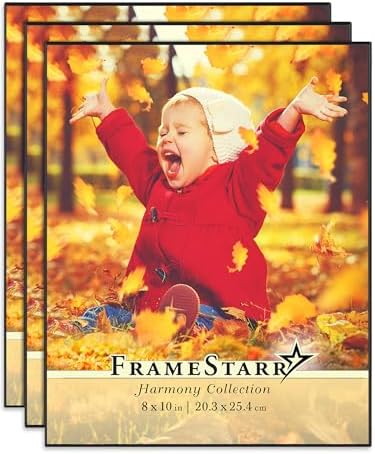 FrameStarr 8x10 (20x25 cm) Picture Frame Set (Black, 3 Pack), Front-Loading Contemporary Modern Style, Tabletop or Wall Mount, Harmony Collection