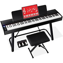 COMPLETE PIANO SET: Includes a music stand, U-stand, keyboard cover, and a three sustain pedal unit complete with soft, selective sustain, and sustain pedals-perfect for players of all skill levels! 88 FULLY WEIGHTED KEYS: Highly responsive, hammer-a...