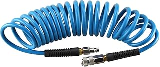 aunstarwei Air Compressor Hose Polyurethane(PU) Recoil Blue with 1/4" Europe Quick Coupler and Plug Fittings, 5m Length