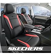 Skechers Memory Foam Car Seat Covers, Leather & Mesh Thick Car Seat Protection, Red Front Seat C...