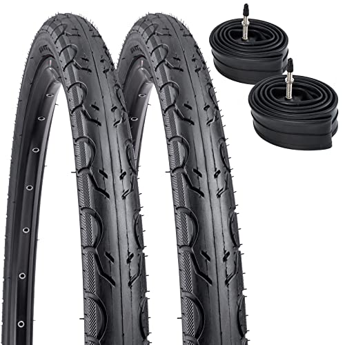 2-Pack 700C Road Bike Tires 700 x 28C (28-622) Plus 2 Pack 700C Bike Tubes 700x25/32C FV60 Presta Valve Compatible with 700 x 28C Road Bike Tire and Tubes (Black)