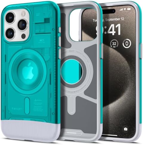 Spigen Classic C1 MagFit Designed for iPhone 15 Pro Max Case (2023) [Military-Grade Protection] Compatible with MagSafe - Bondi Blue