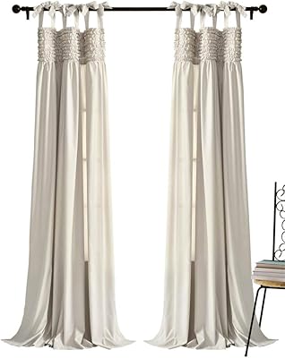 Lush Decor 16T004282, Neutral Lydia Curtains Ruffle Window Panel Set for Living, Dining, Bedroom (Pair), 84” x 40 L