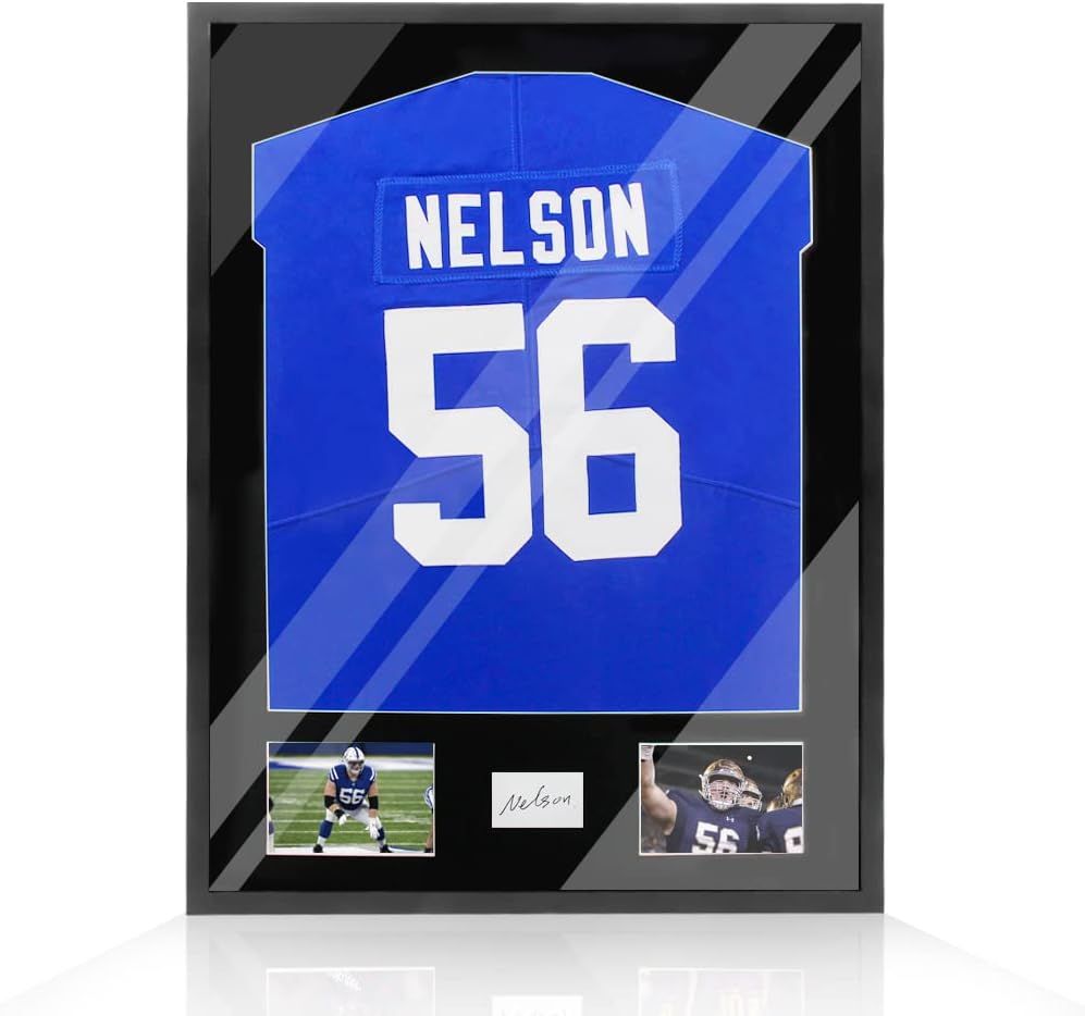 Snail 32"x24" Jersey Frame Display Case Wooden Wall Mounted Shadow Box for Baseball Basketball Football Soccer Hockey Sport Shirt, Plus Displaying Two Idol's Photos and One Signature, Black Finish Matt Black