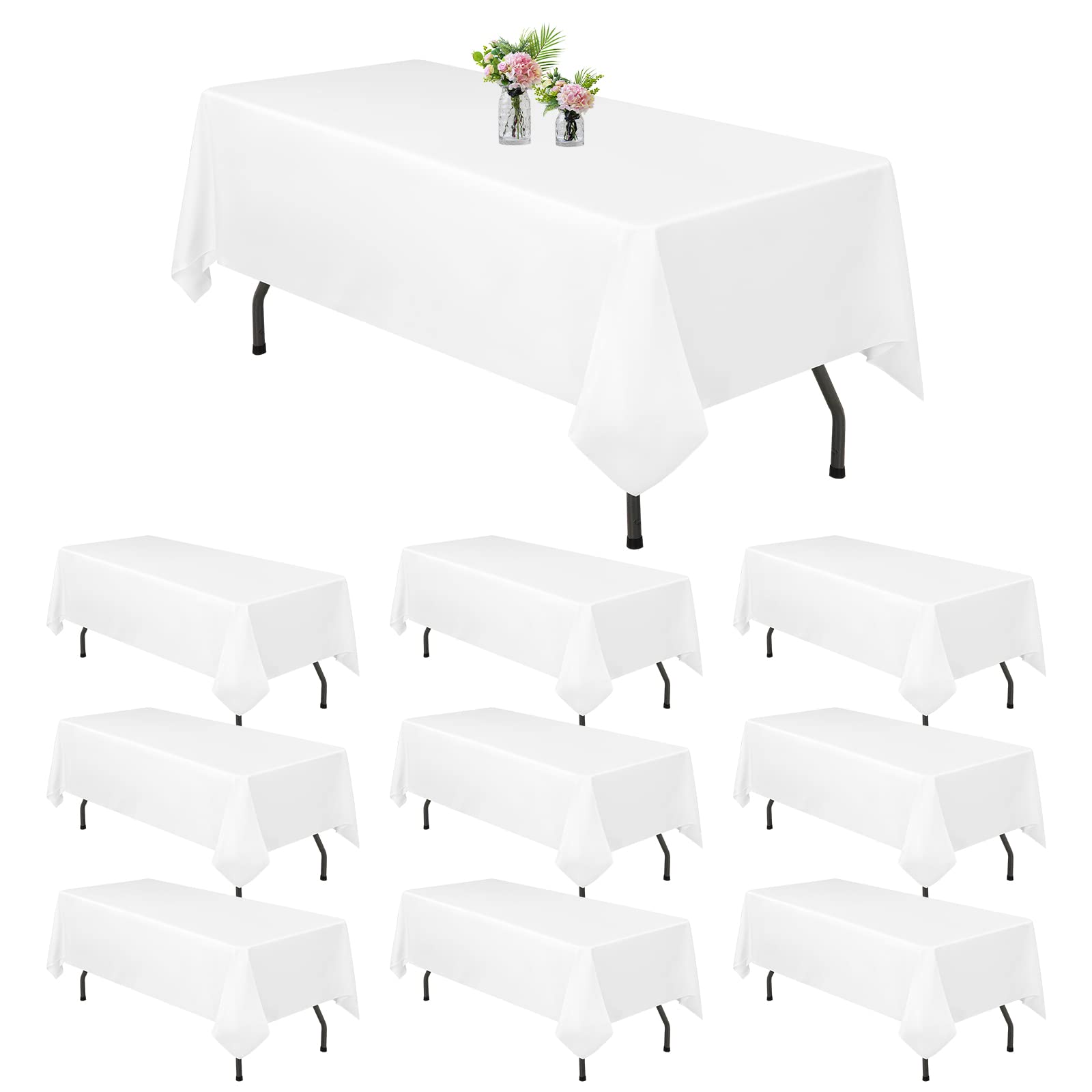 10 Packs White Polyester Tablecloth 60 x 102 inch Rectangle Table Cloth for 6 Foot Tables Wrinkle Resistant Washable Fabric Table Cover Polyester White Table Cloth for Party,Wedding, Banquet