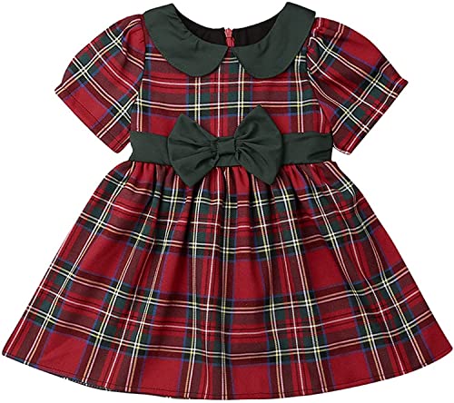 My First Christmas Outfits Kids Toddler Baby Girls Clothes Red Buffalo Plaid Bowknot Tutu Party Dress Fall Winter (B-Plaid,3-4 Years) 