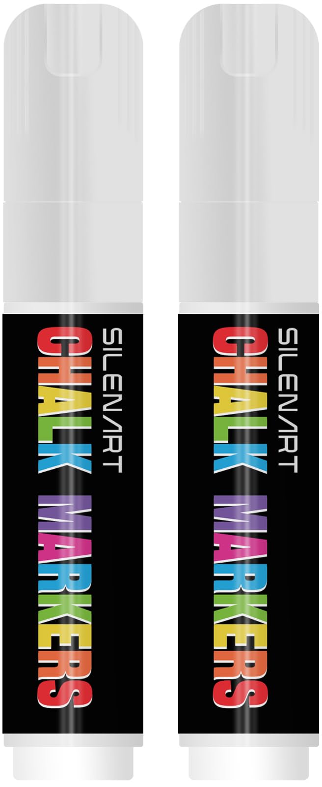 SILENART White Chalk Markers 2 Pack -15mm Jumbo Tip Car Markers - White Dry Erase Markers Pen - Chalk Pens White Liquid Chalk Markers for Chalkboard, Window, Glass, Mirror, Blackboard