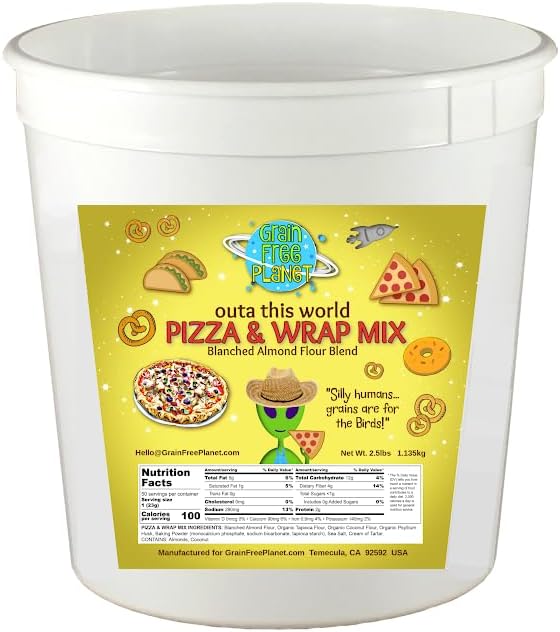 Grain Free Planet's Multi-Use Pizza Crust & Wraps Mix | Clean Keto Baking Mix | Gluten Free, 100% Grain Free, Sugar Free, Dairy Free, Soy Free, Lectin Free, Yeast Free and Low Carb Baking Mix | 2.5 lb Tub