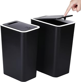 Bathroom Trash Can with Lid, 2 Pack Slim Garbage Can with Pop-Up Lid, Small Waste Basket Pet-Proof for Kitchen, Bedroom, L...