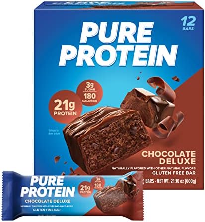 Pure Protein Bars, High Protein, Nutritious Snacks to Support Energy, Low Sugar, Gluten Free, Chocolate Deluxe, 1.76 oz., 12 Count(Pack of 1) (Packaging may vary)