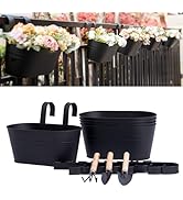 pansparade 5 Pack Metal Hanging Flower Pots for Railing Fence，Outdoor Balcony Rail Planter with G...