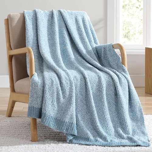 BEDHACEM Knitted Throw Blanket for Couch, Bed, Sofa - 350GSM Soft and Warm Blankets, Cozy Fall Chenille Throws, Lightweight and Breathable (Heather Blue, 50x60 inches)