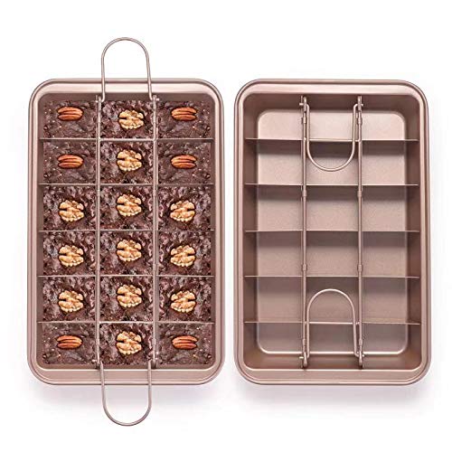 EKKONG Brownie Tin, Brownie Tray with Dividers Non-Stick Brownie Pan Square Cake Mould Brownie Maker Kitchen Ovenware Cookware Bakeware (Brown)